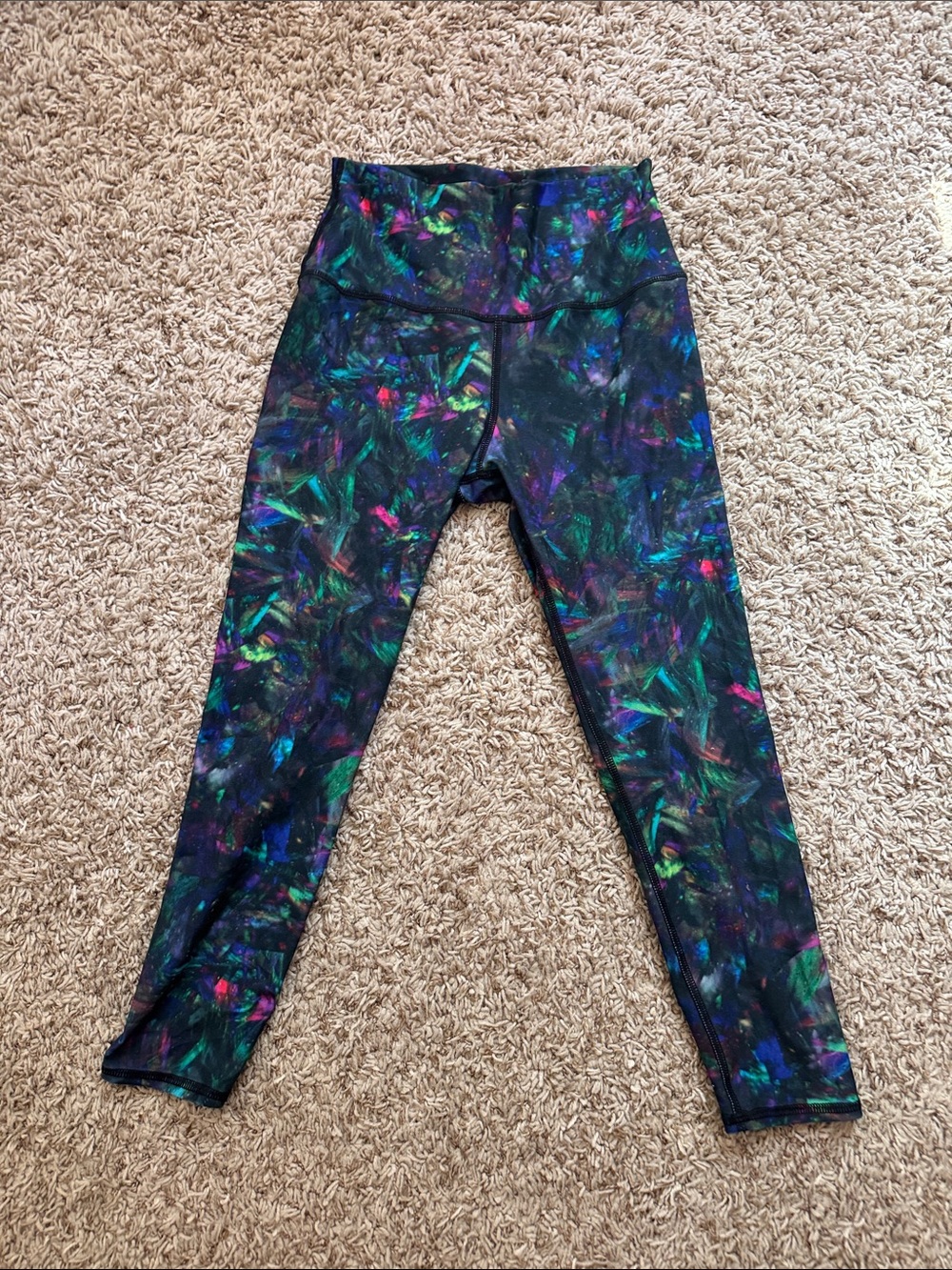 High-Rise Black Leggings with Multicolor Abstract Print